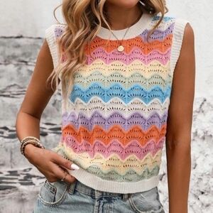 FRNCH Leana Scallop Rainbow Sweater Vest Size Medium